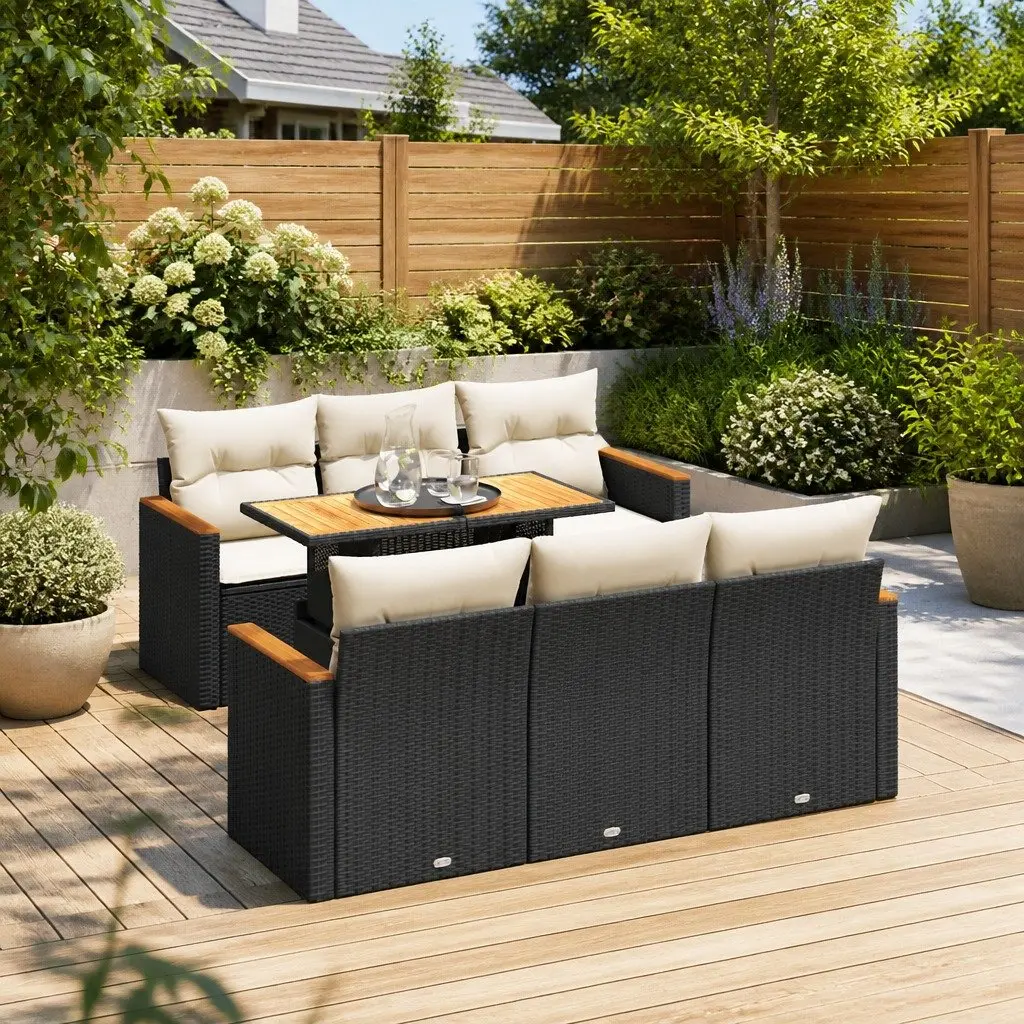 7 Piece Garden Sofa Set PE Rattan Modular Outdoor Furniture Black