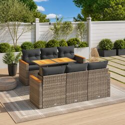 7 Piece Grey Poly Rattan Garden Sofa Set with Storage