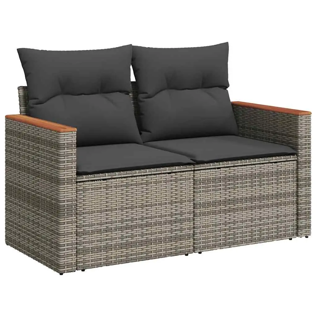 7 Piece Garden Sofa Set PE Rattan Grey Outdoor Furniture with Storage Cushions