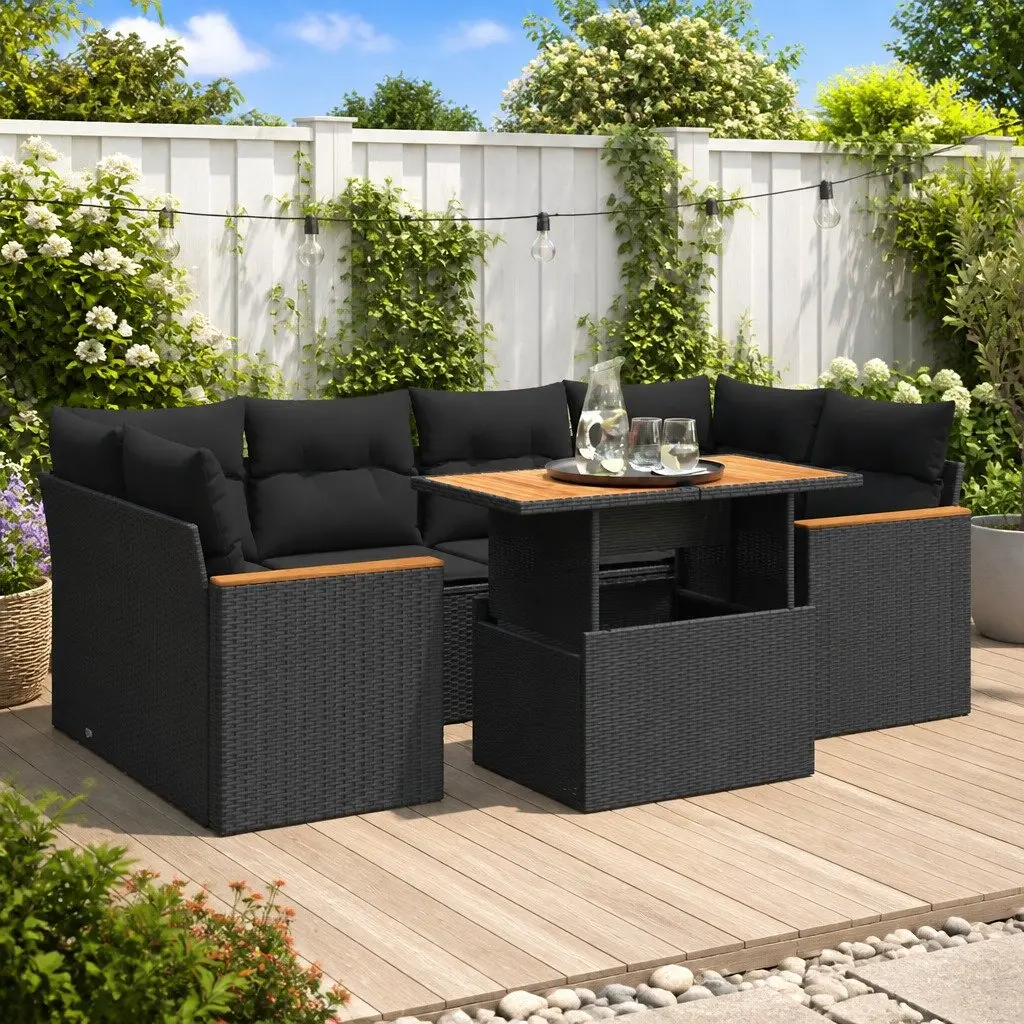 Modular Garden Sofa Set 6-Piece Black Rattan