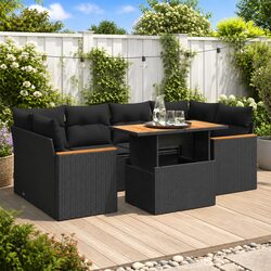 Premium Modular Garden Sofa Set 6-Piece Black Rattan