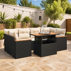 Modular 6-Piece Black Poly Rattan Garden Sofa Set