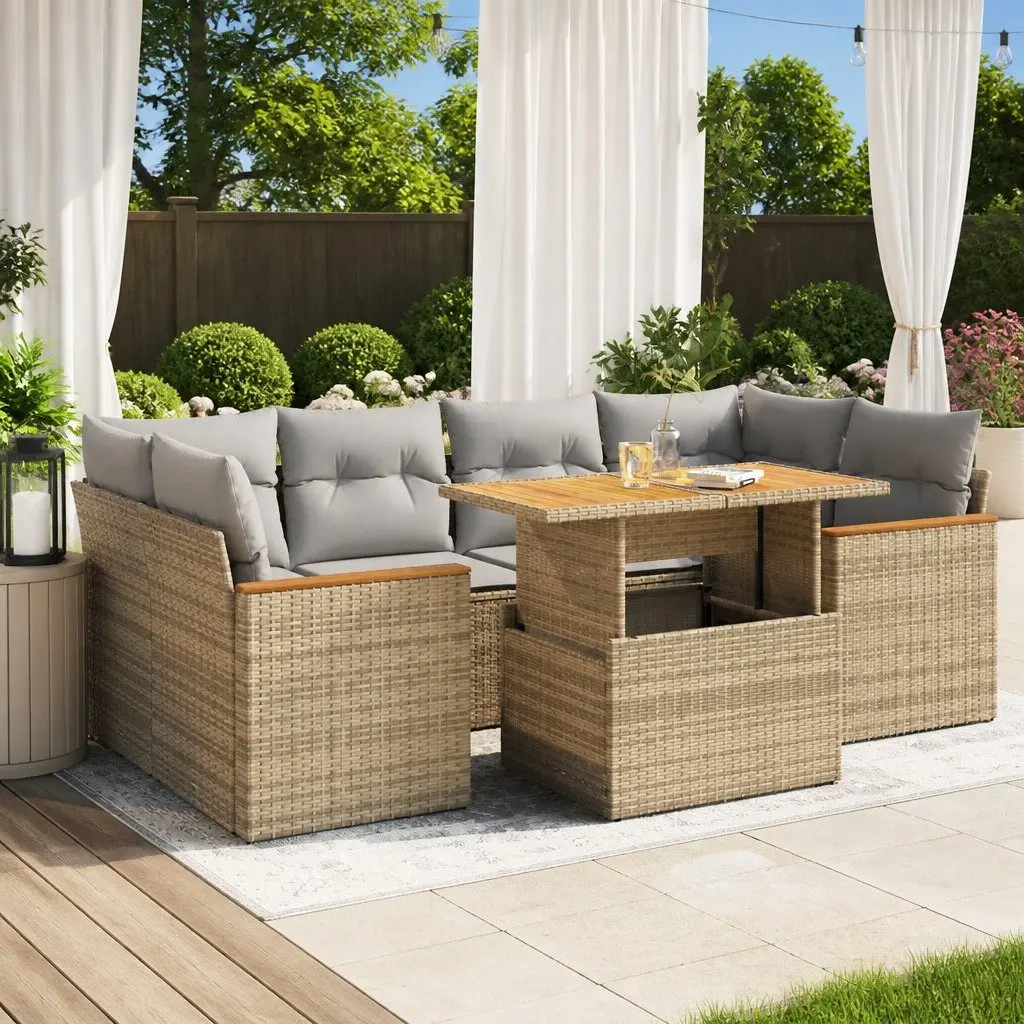 Beige Poly Rattan Modular 6 Piece Garden Sofa Set