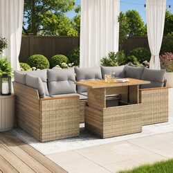 Beige Poly Rattan Modular 6 Piece Garden Sofa Set