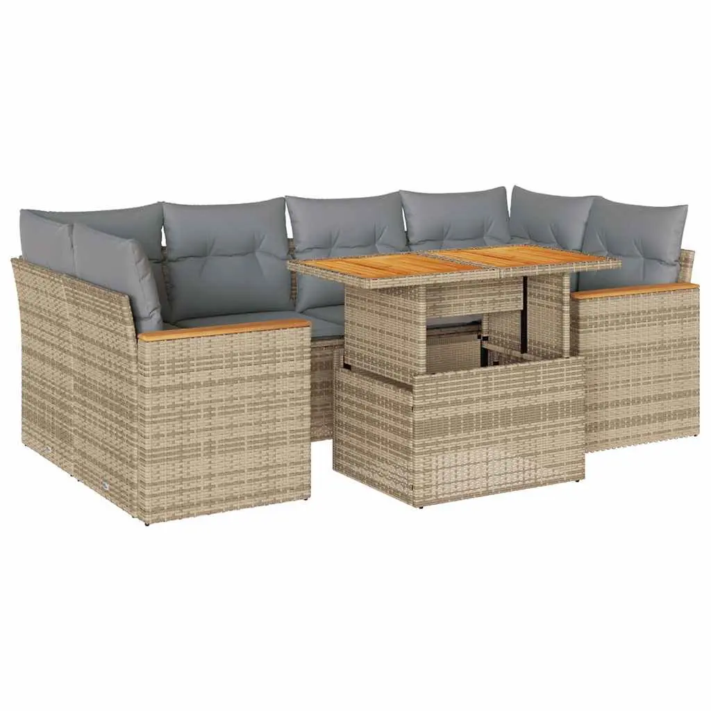 Beige Poly Rattan Modular 6 Piece Garden Sofa Set