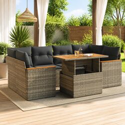 Durable Grey Poly Rattan 6-Piece Garden Sofa Set