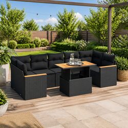 Durable 7 Piece Black Poly Rattan Garden Sofa Set