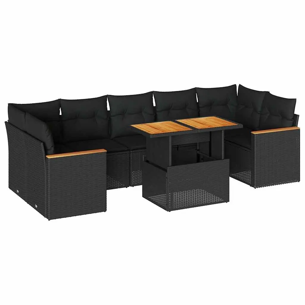 7 Piece Garden Sofa Set PE Rattan Black with Cushions