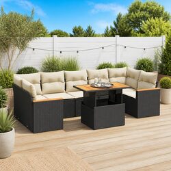 Durable 7 Piece Black Poly Rattan Sofa Set