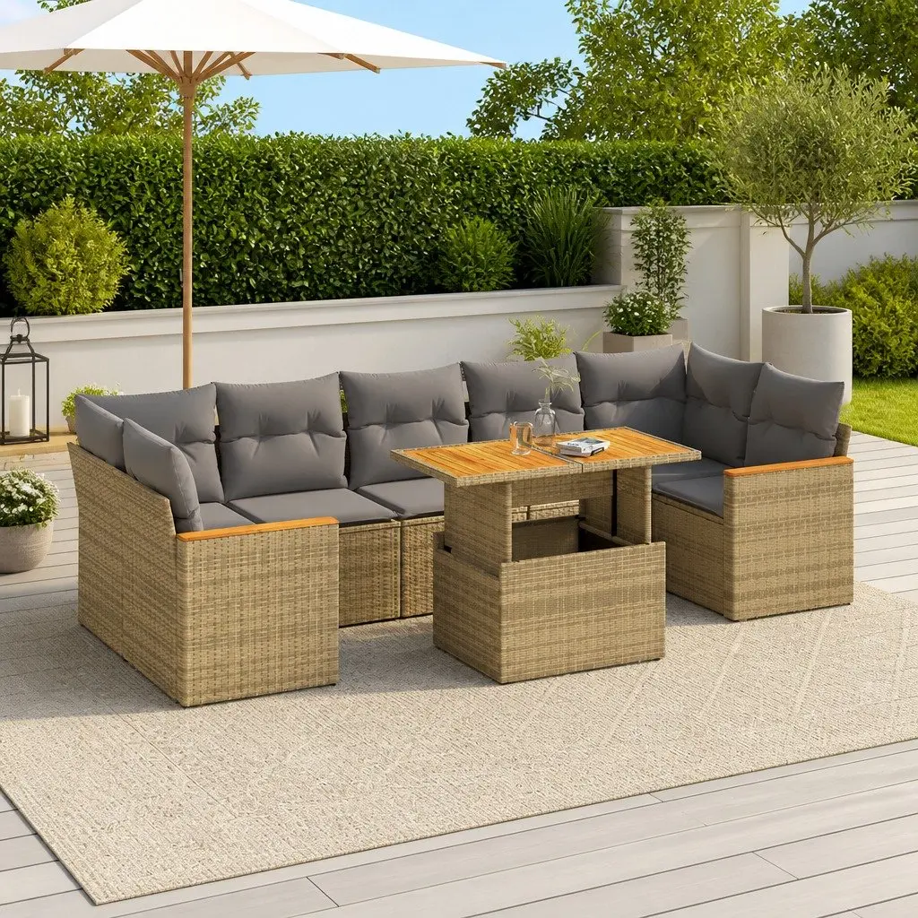 7 Piece Garden Sofa Set PE Rattan Modular Beige Outdoor Furniture