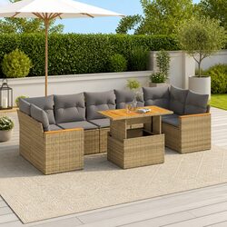 Durable 7 Piece Beige Garden Sofa Set with Storage