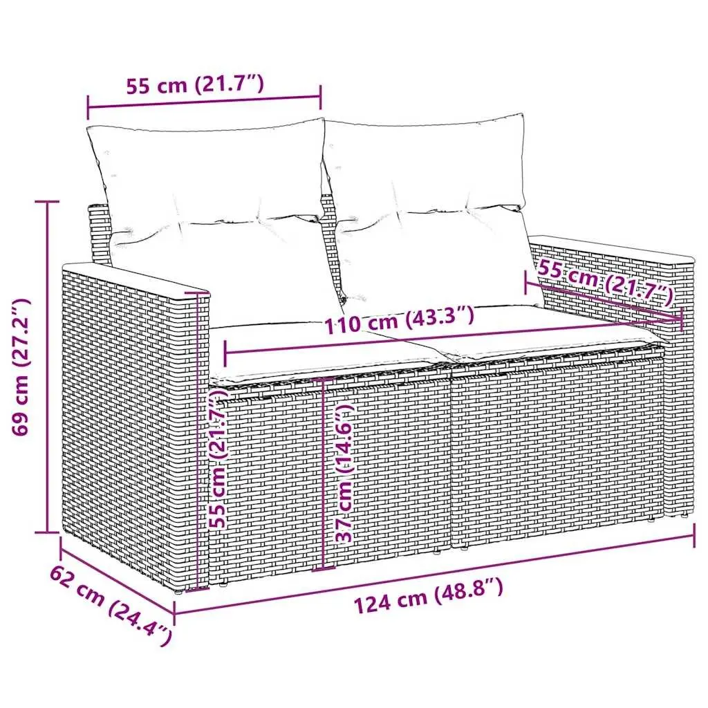 7 Piece Grey Outdoor Sofa Set with Storage Cushions