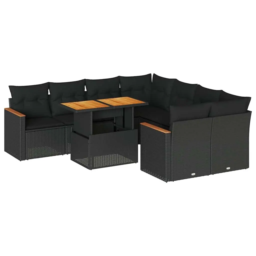 Garden Sofa Set PE Rattan 9 Piece Outdoor Patio Furniture Black with Cushions