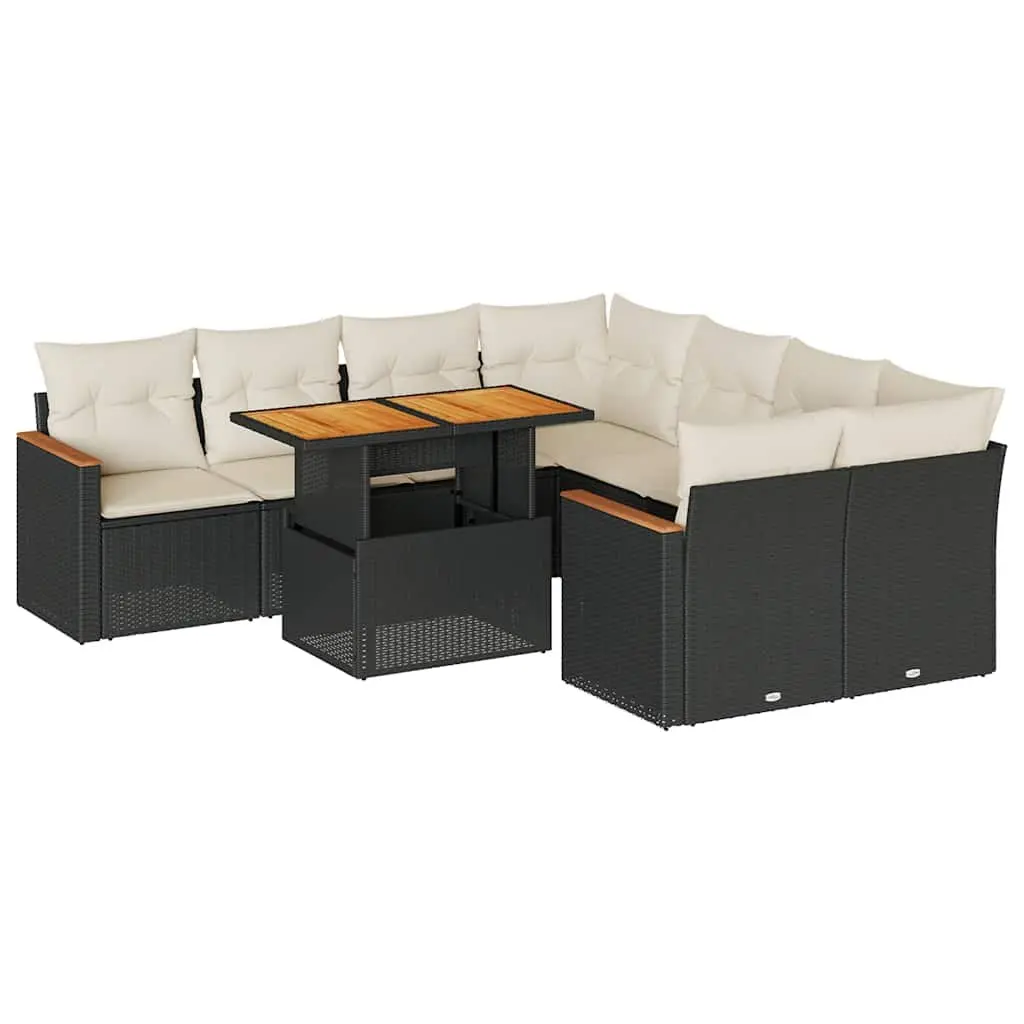 Garden Sofa Set PE Rattan 9 Piece Modular Outdoor Furniture with Cushions Black
