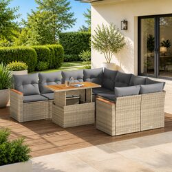 Sturdy 9 Piece Garden Sofa Set in Beige with Cushions