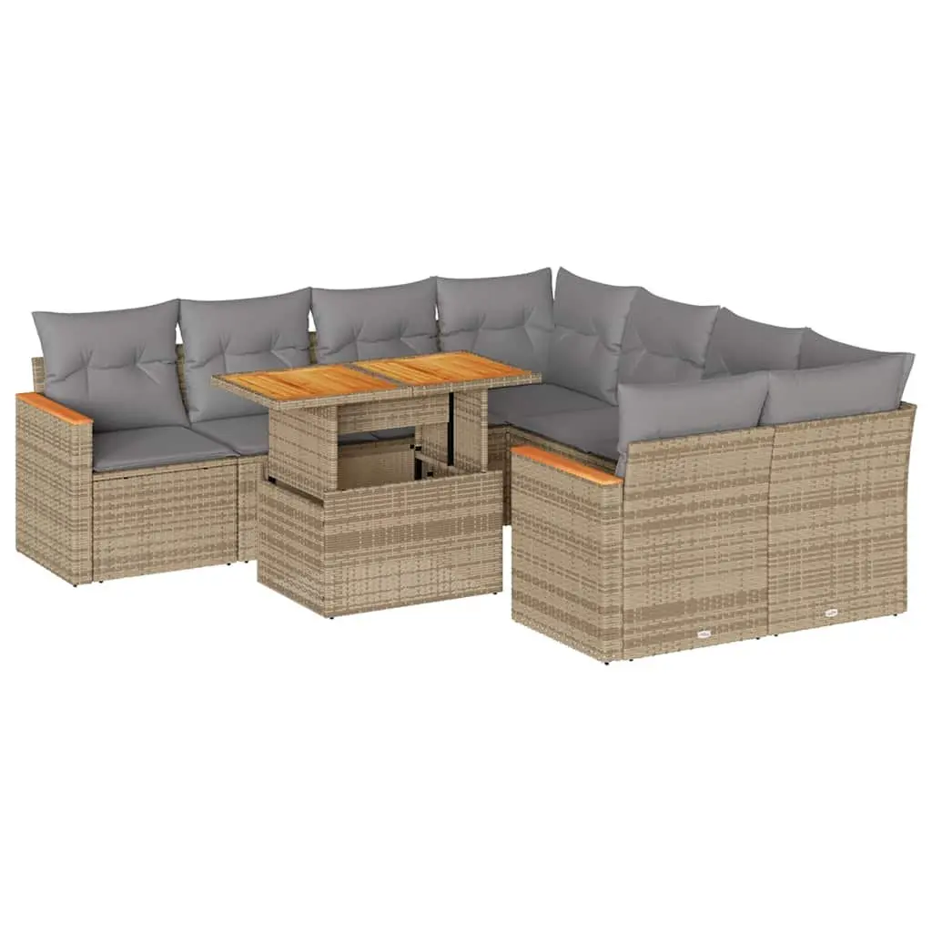 9 Piece Garden Sofa Set in Beige with Cushions
