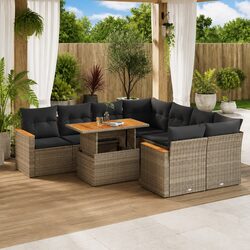 Premium Grey Rattan Garden Sofa Set 9 Piece Outdoor Furniture