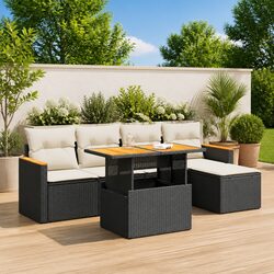 6-Piece Black Rattan Garden Sofa Set for Outdoors