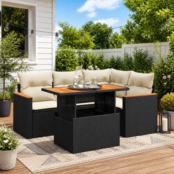 Durable Black Poly Rattan Garden Sofa Set 5 Pieces