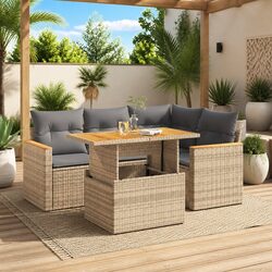 Beige Modular 5 Piece Outdoor Garden Sofa Set