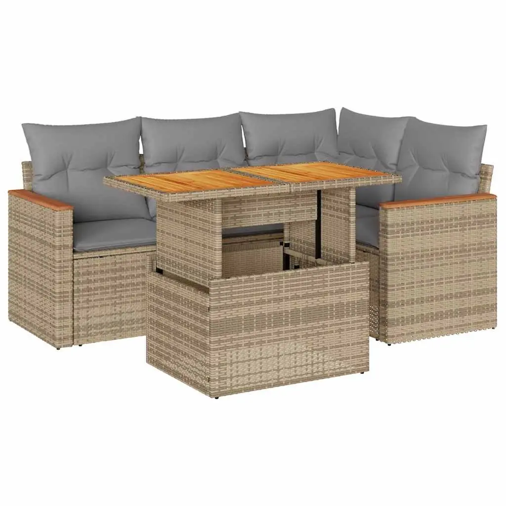 Beige Modular 5 Piece Outdoor Garden Sofa Set