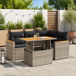 5-Piece Grey Poly Rattan Garden Sofa Set with Cushions