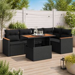 Durable 5 Piece Black Garden Sofa Set with Storage
