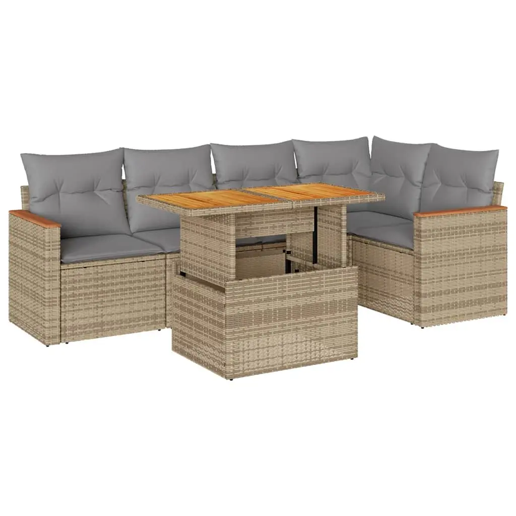 Beige Rattan 5-Piece Garden Sofa Set with Storage