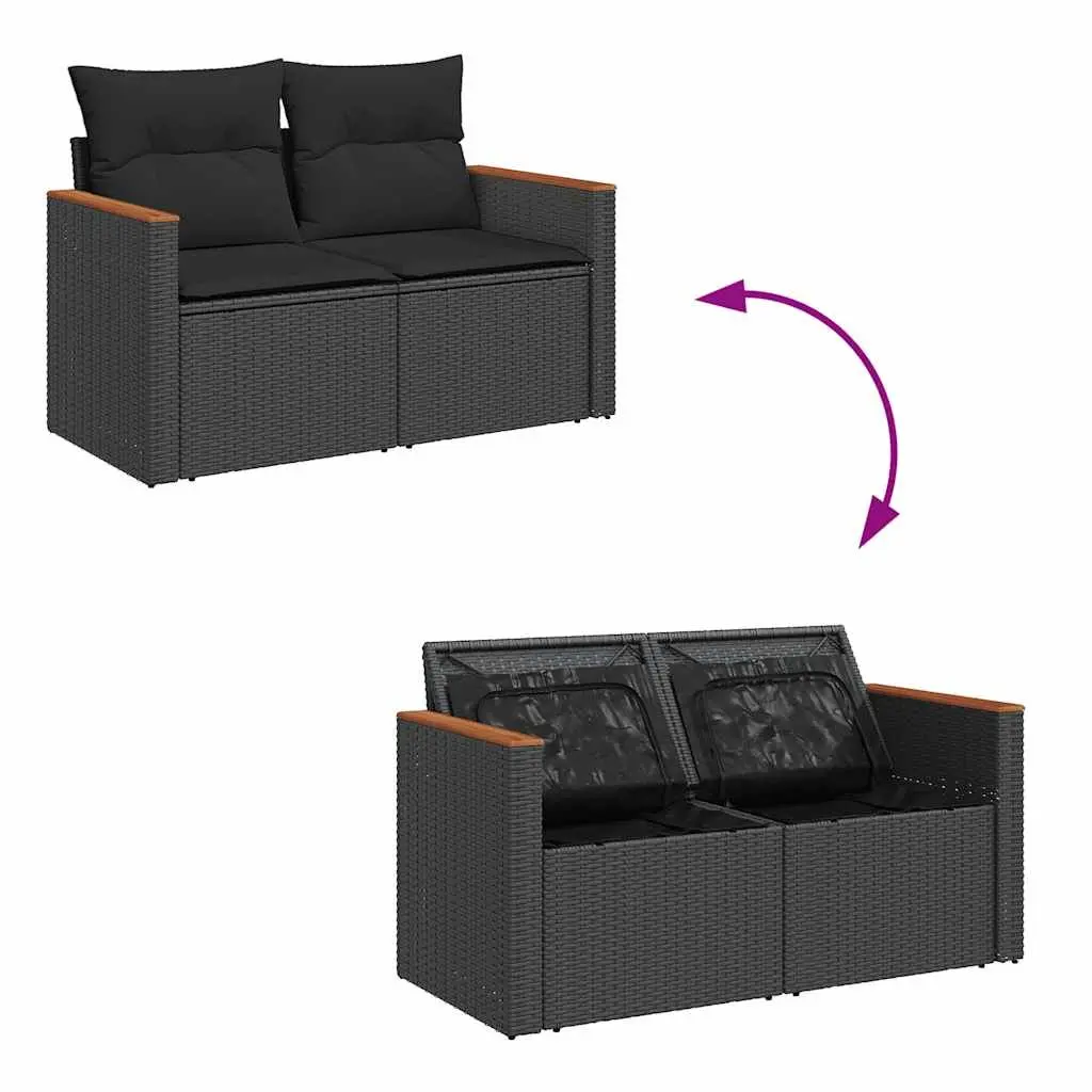 7-Piece Modular Black Rattan Outdoor Sofa Set with Cushions
