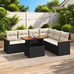 7 Piece Outdoor Furniture Set in Black with Cushions