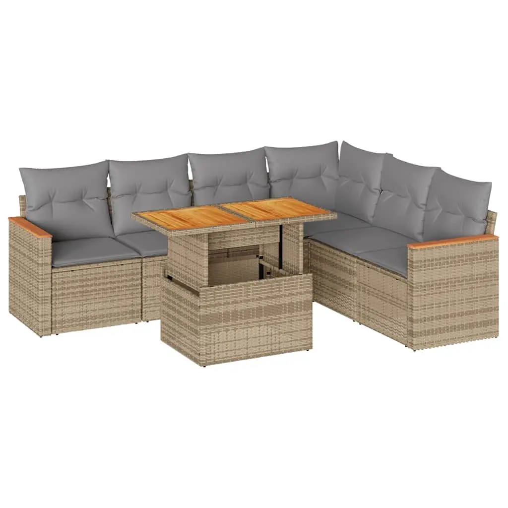 7-Piece Outdoor Garden Sofa Set in Beige Poly Rattan