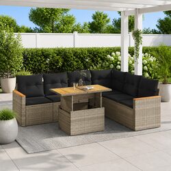 Durable 7-Piece Grey Poly Rattan Garden Sofa Set