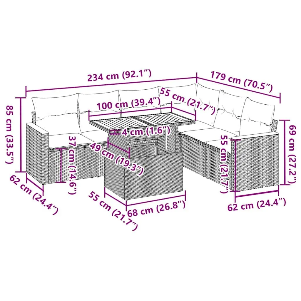 7 Piece Garden Sofa Set PE Rattan Grey Modular Outdoor Furniture