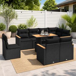 Premium 9 Piece Outdoor Black Rattan Sofa Set