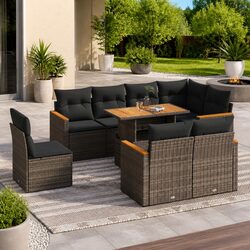 Modular 9 Piece Garden Sofa Set in Grey Poly Rattan