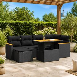Durable 7 Piece Black Poly Rattan Garden Sofa Set