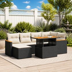 7-Piece Modular Garden Sofa Set with Cushions - Black