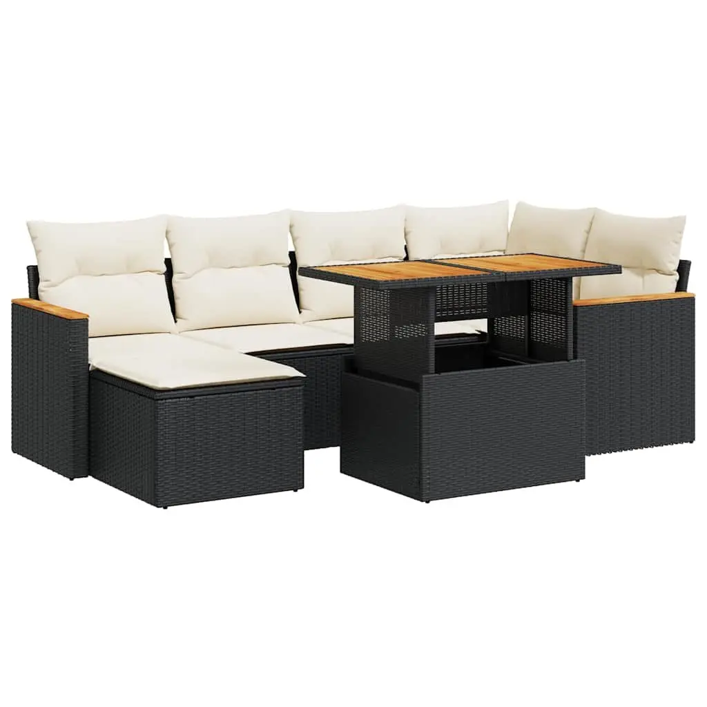 7 Piece Outdoor Garden Sofa Set PE Poly Rattan Black