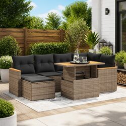 Premium 7-Piece Grey Poly Rattan Garden Sofa Set