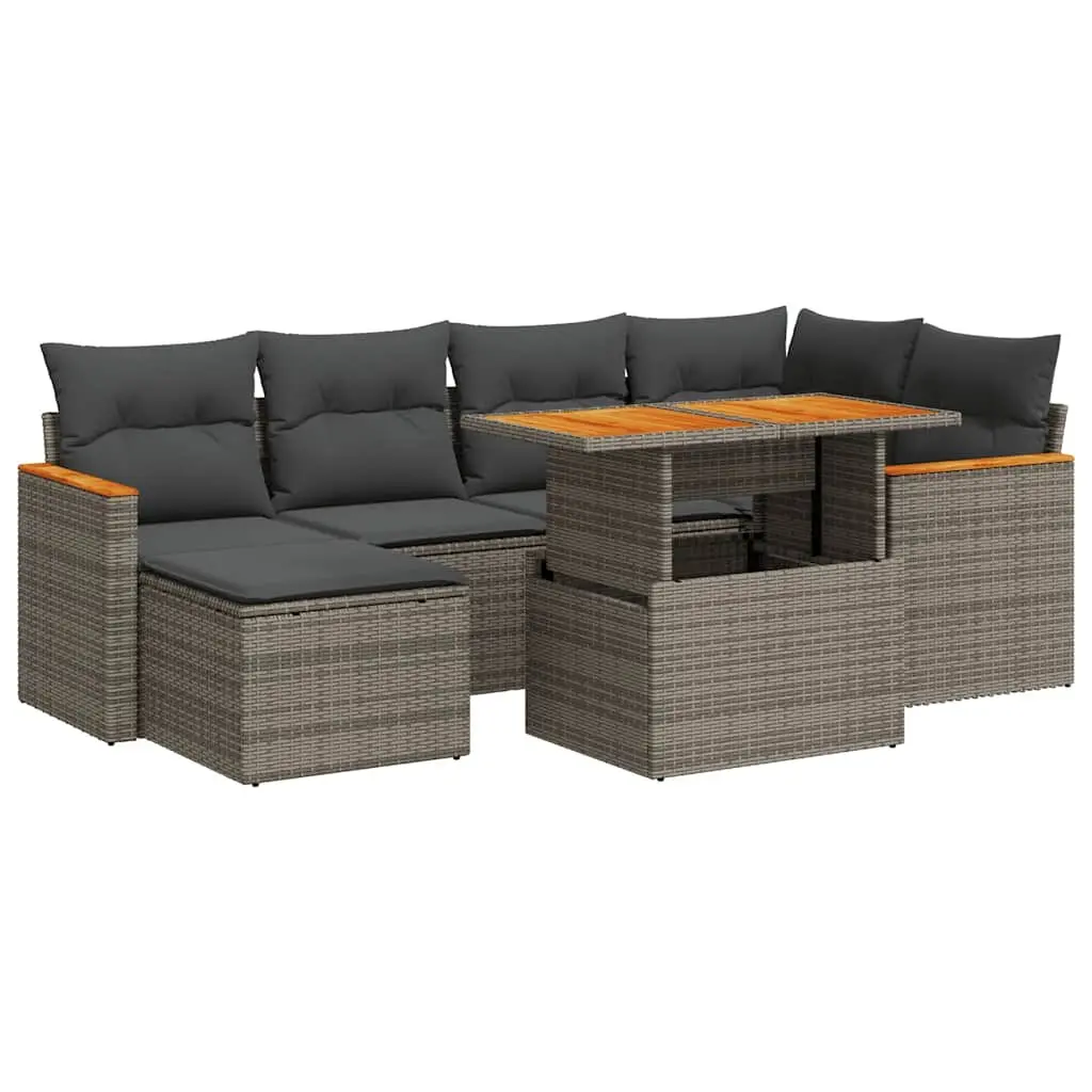 Garden Sofa Set PE Rattan 7 Piece Outdoor Furniture Grey with Cushions