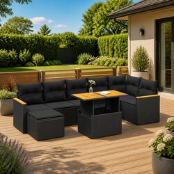 Durable 8 Piece Black Garden Sofa Set for Outdoor Use