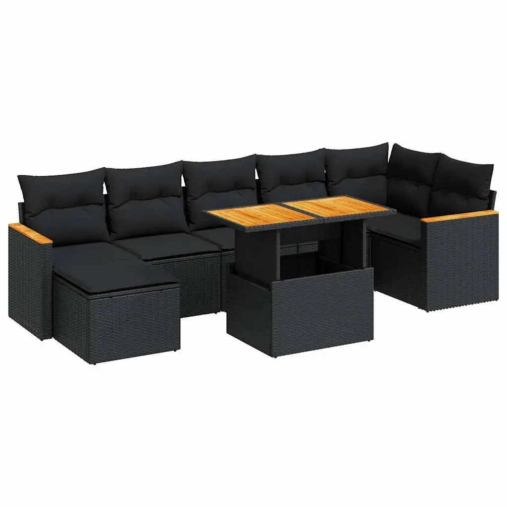 8 Piece Garden Sofa Set PE Rattan Black Outdoor Patio Furniture