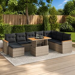 9 Piece Grey Outdoor Garden Sofa Set with Cushions