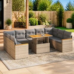 High-Quality 10 Piece Beige Rattan Garden Sofa Set
