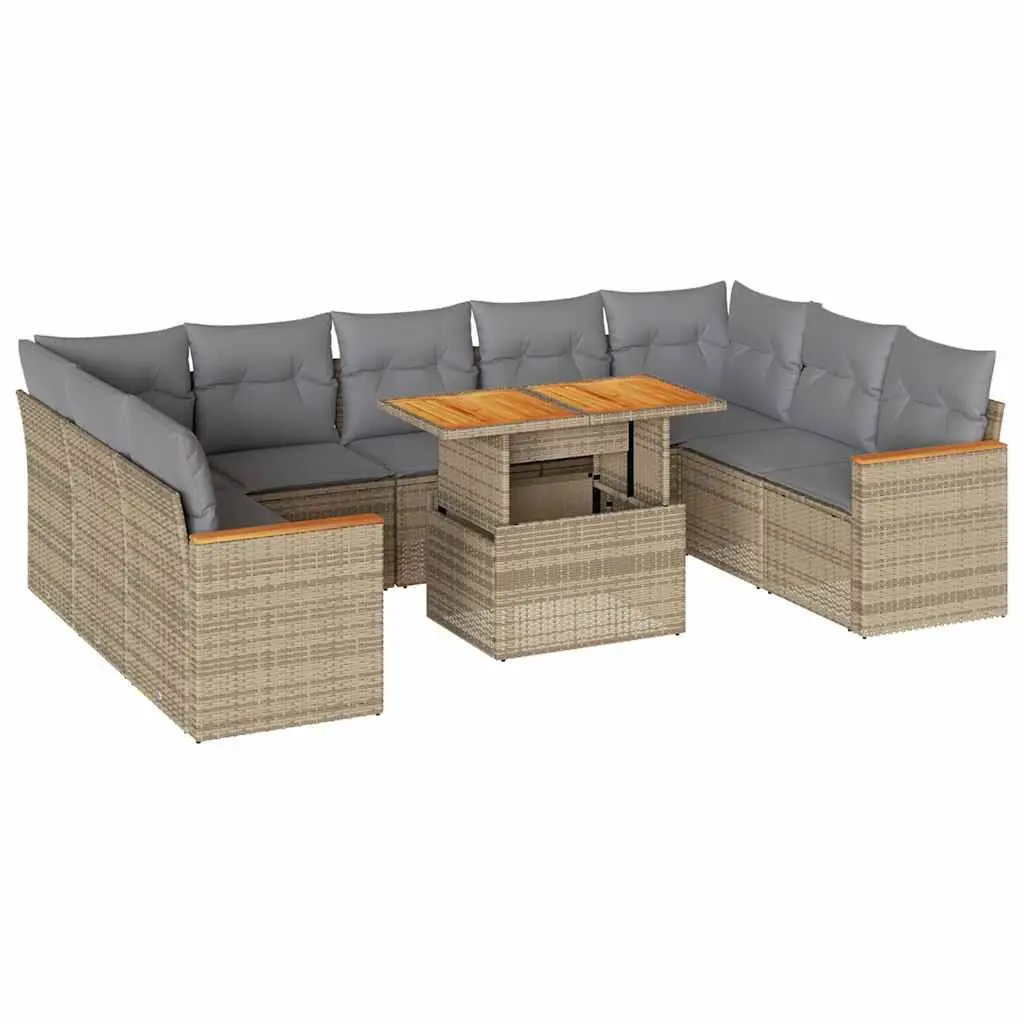 10 Piece Beige Rattan Garden Sofa Set