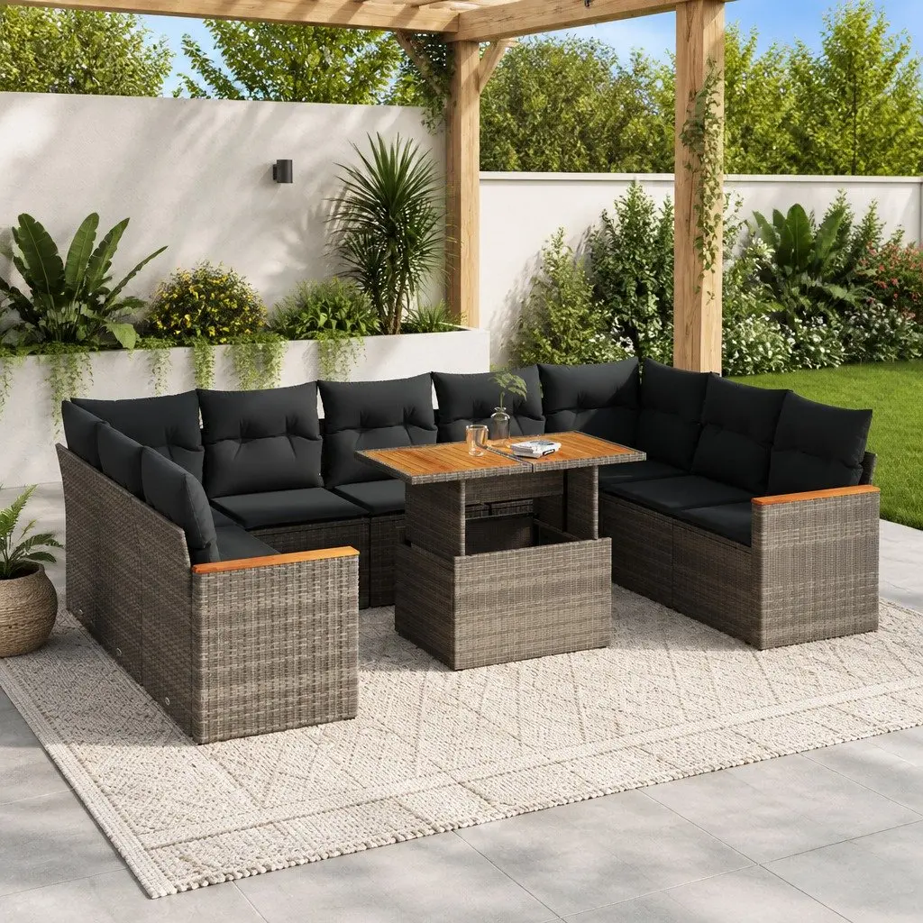10-Piece Grey Modular Garden Sofa Set