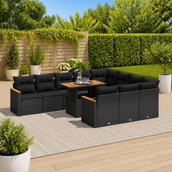 Durable 11 Piece Black Poly Rattan Garden Sofa Set