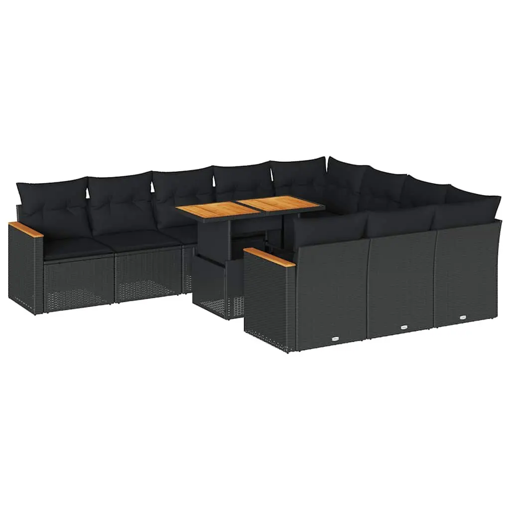11 Piece Outdoor Garden Sofa Set PE Poly Rattan Modular Patio Furniture Black