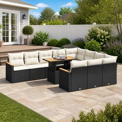 Premium 11 Piece Black Poly Rattan Garden Sofa Set