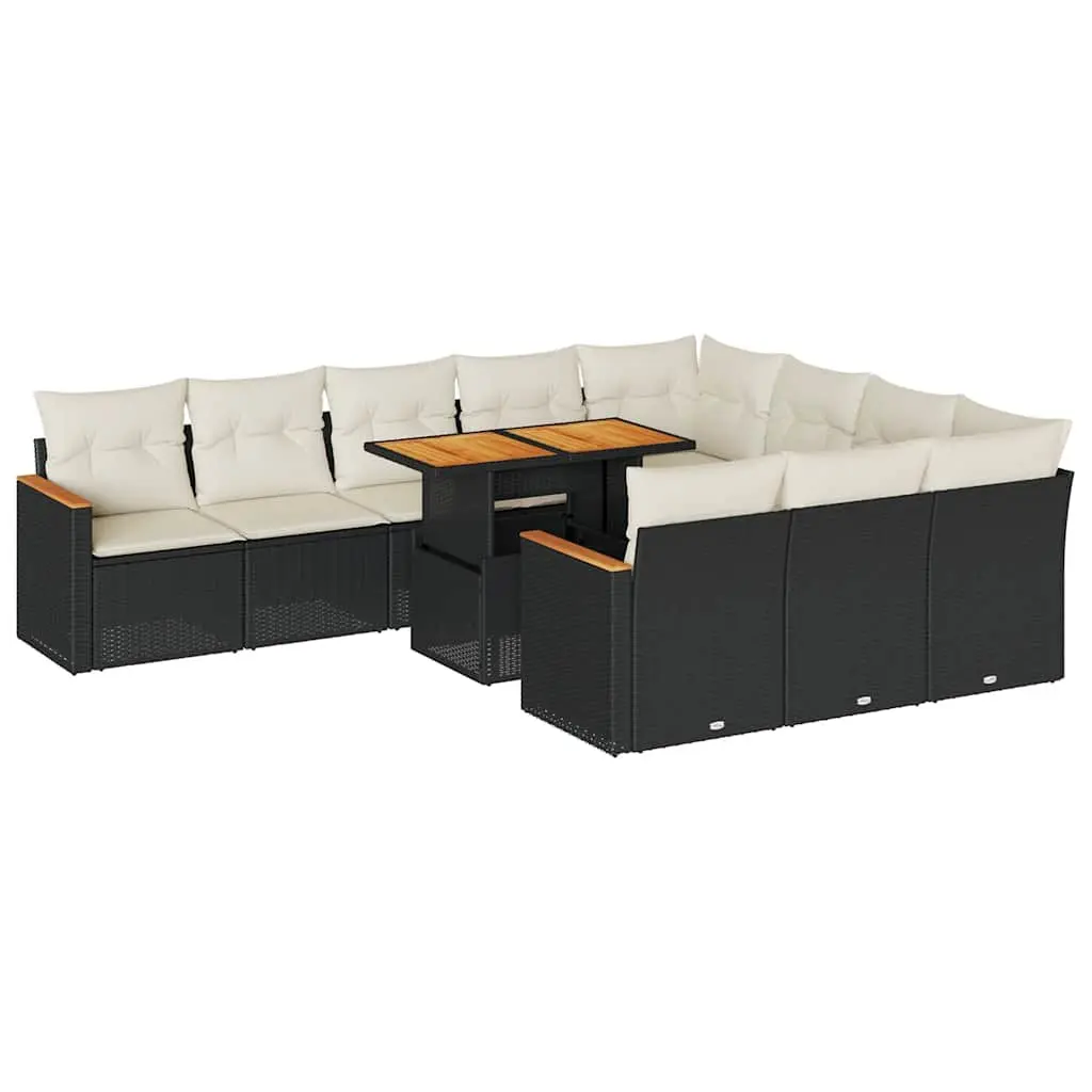11 Piece Black Poly Rattan Garden Sofa Set